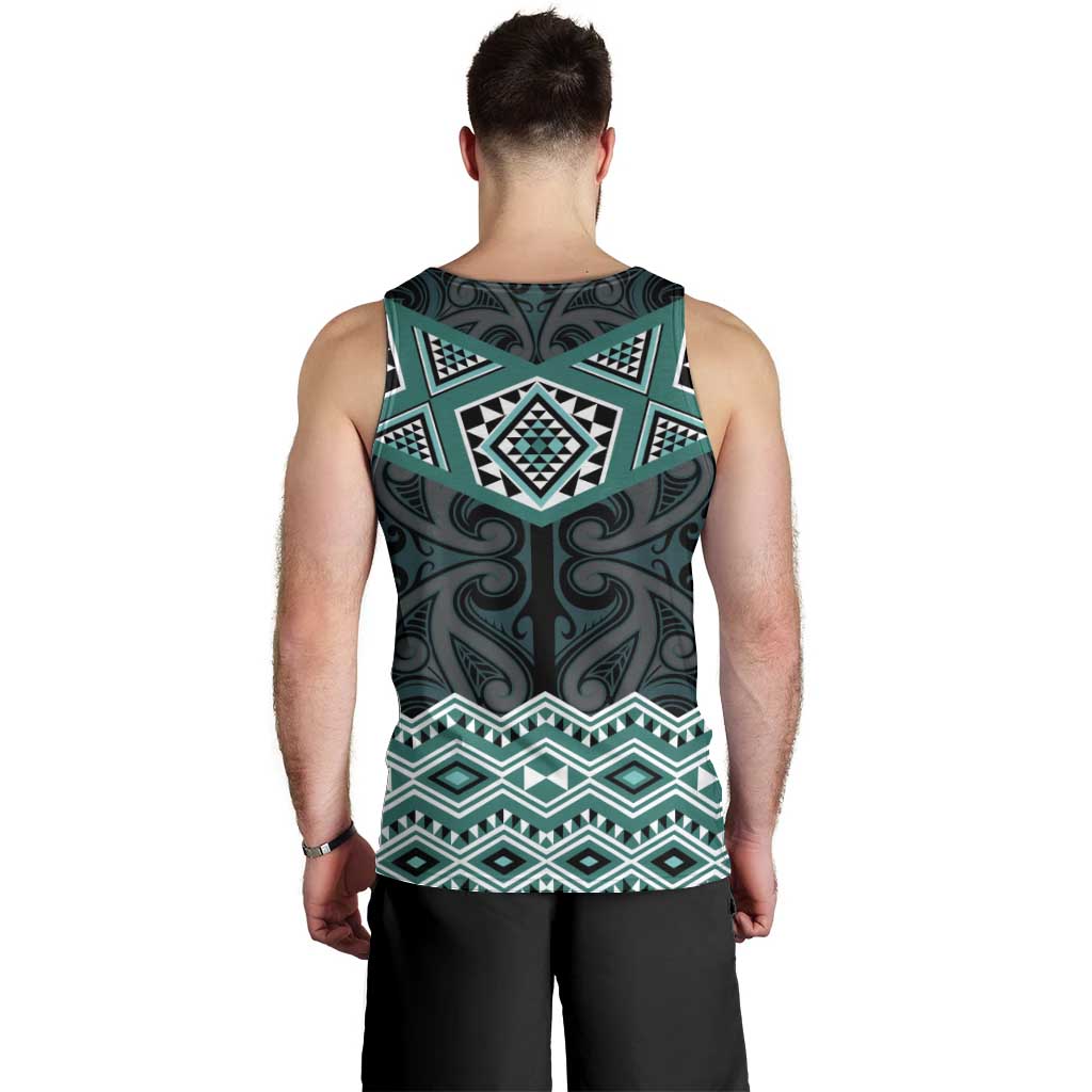 New Zealand Aotearoa Men Tank Top Turquoise Taniko Art Maori Pattern LT05 - Polynesian Pride