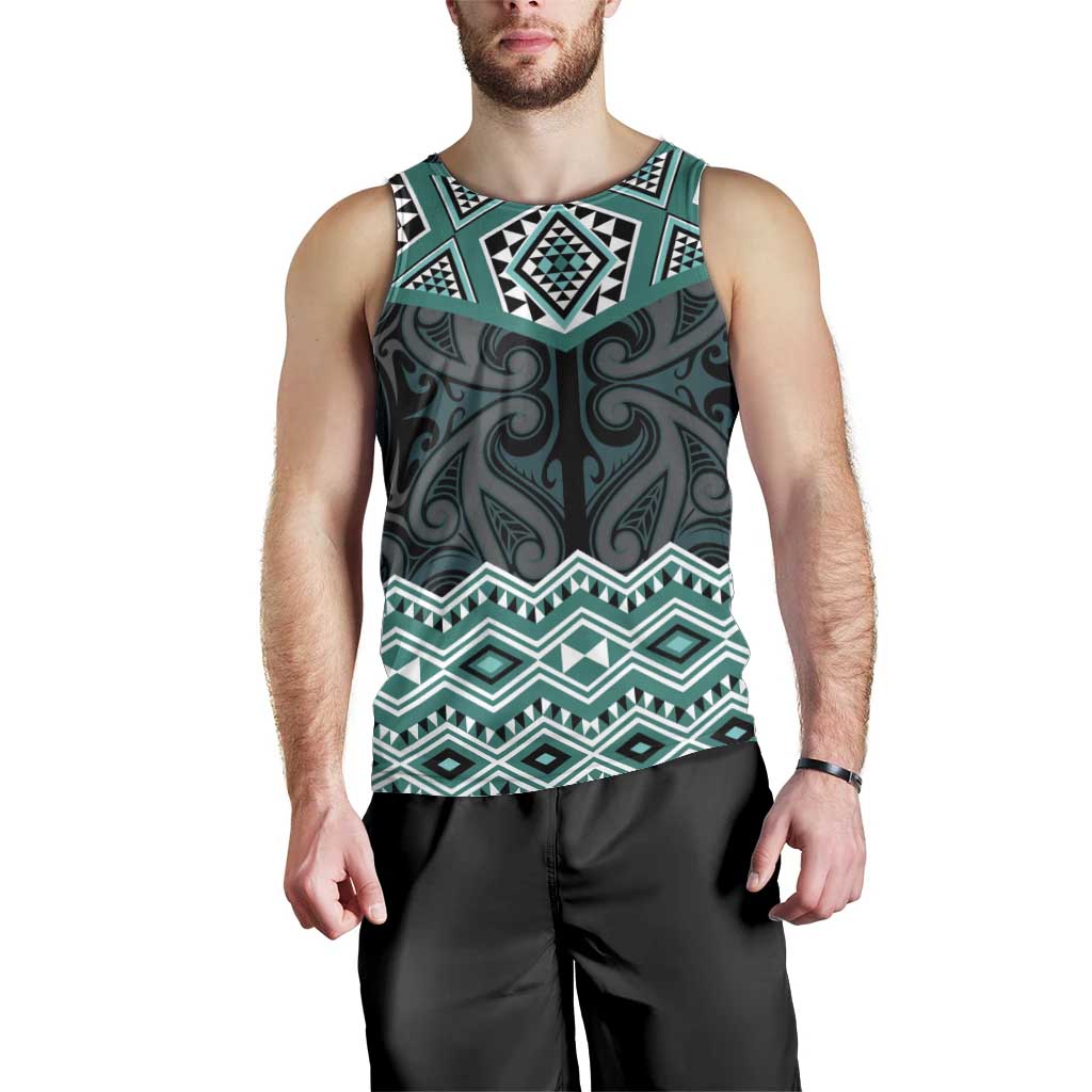 New Zealand Aotearoa Men Tank Top Turquoise Taniko Art Maori Pattern LT05 - Polynesian Pride