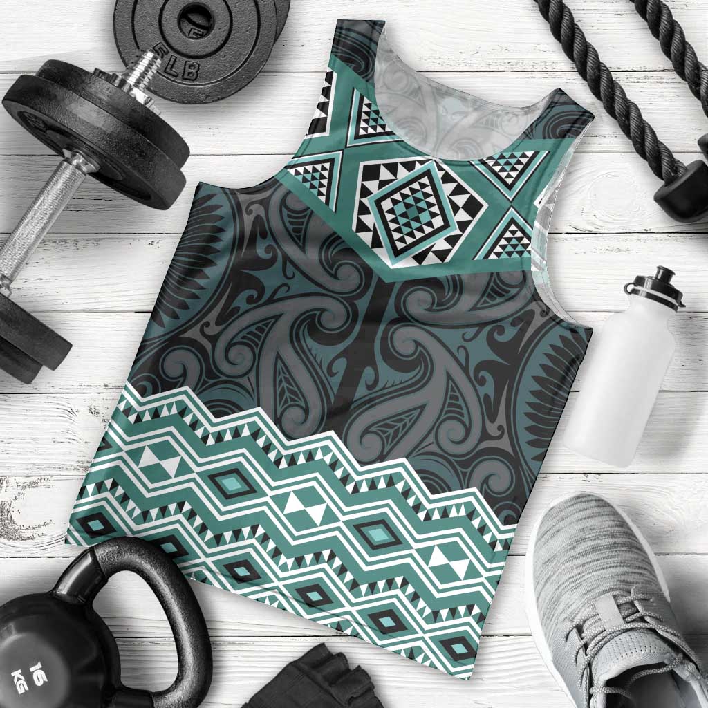 New Zealand Aotearoa Men Tank Top Turquoise Taniko Art Maori Pattern LT05 - Polynesian Pride