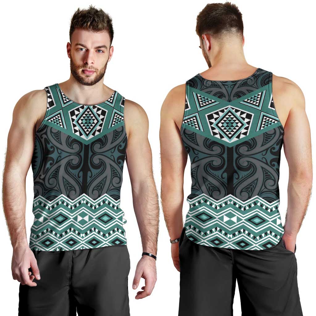 New Zealand Aotearoa Men Tank Top Turquoise Taniko Art Maori Pattern LT05 - Polynesian Pride