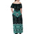 New Zealand Aotearoa Off Shoulder Maxi Dress Turquoise Taniko Art Maori Pattern