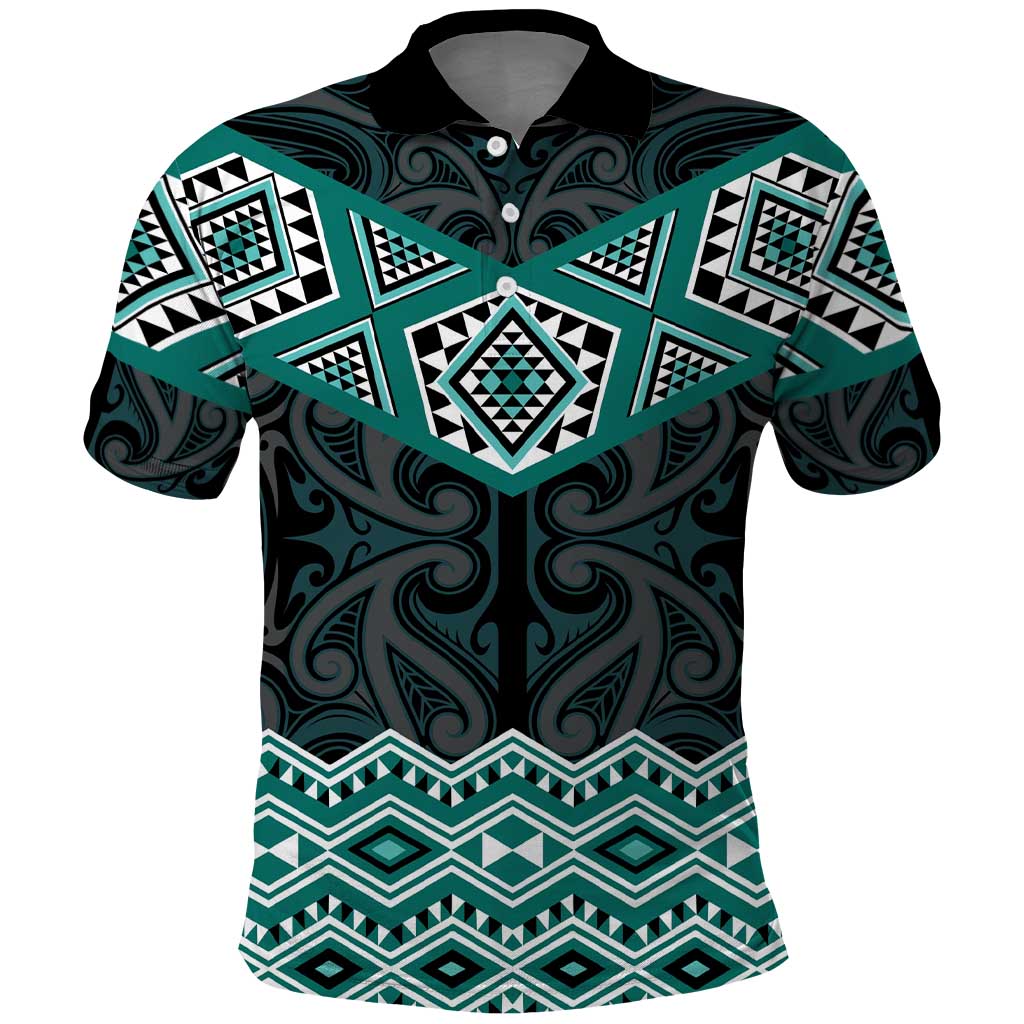 New Zealand Aotearoa Polo Shirt Turquoise Taniko Art Maori Pattern LT05 Turquoise - Polynesian Pride