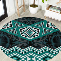 New Zealand Aotearoa Round Carpet Turquoise Taniko Art Maori Pattern LT05 Turquoise - Polynesian Pride