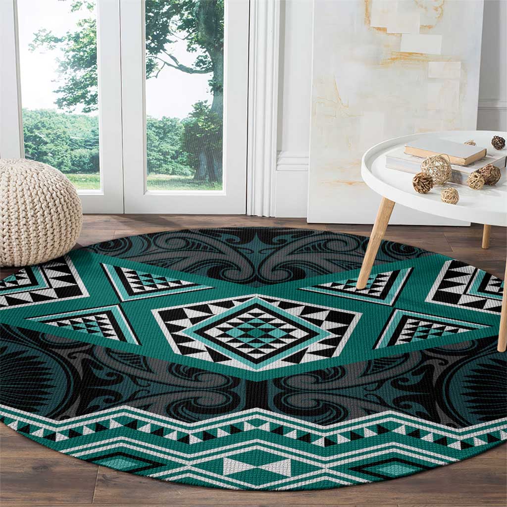 New Zealand Aotearoa Round Carpet Turquoise Taniko Art Maori Pattern LT05 - Polynesian Pride