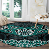 New Zealand Aotearoa Round Carpet Turquoise Taniko Art Maori Pattern LT05 - Polynesian Pride