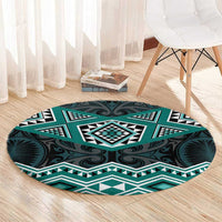 New Zealand Aotearoa Round Carpet Turquoise Taniko Art Maori Pattern LT05 - Polynesian Pride