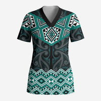 New Zealand Aotearoa Scrub Top Turquoise Taniko Art Maori Pattern LT05 Adult Turquoise - Polynesian Pride