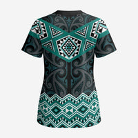 New Zealand Aotearoa Scrub Top Turquoise Taniko Art Maori Pattern LT05 - Polynesian Pride