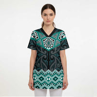 New Zealand Aotearoa Scrub Top Turquoise Taniko Art Maori Pattern LT05 - Polynesian Pride