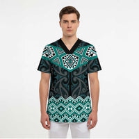 New Zealand Aotearoa Scrub Top Turquoise Taniko Art Maori Pattern LT05 - Polynesian Pride