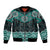 New Zealand Aotearoa Sleeve Zip Bomber Jacket Turquoise Taniko Art Maori Pattern