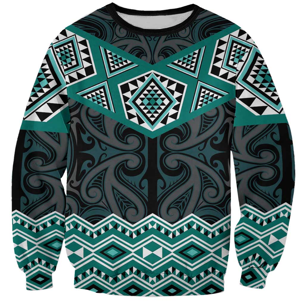 New Zealand Aotearoa Sweatshirt Turquoise Taniko Art Maori Pattern LT05 Unisex Turquoise - Polynesian Pride
