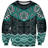 New Zealand Aotearoa Sweatshirt Turquoise Taniko Art Maori Pattern LT05 Unisex Turquoise - Polynesian Pride