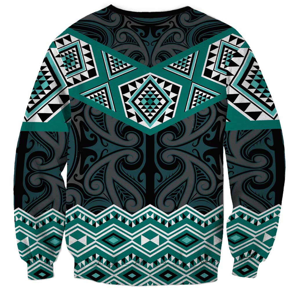 New Zealand Aotearoa Sweatshirt Turquoise Taniko Art Maori Pattern LT05 - Polynesian Pride