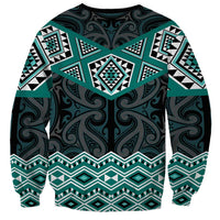 New Zealand Aotearoa Sweatshirt Turquoise Taniko Art Maori Pattern LT05 - Polynesian Pride