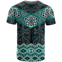 New Zealand Aotearoa T Shirt Turquoise Taniko Art Maori Pattern LT05 - Polynesian Pride