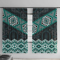 New Zealand Aotearoa Window Curtain Turquoise Taniko Art Maori Pattern LT05 With Hooks Turquoise - Polynesian Pride
