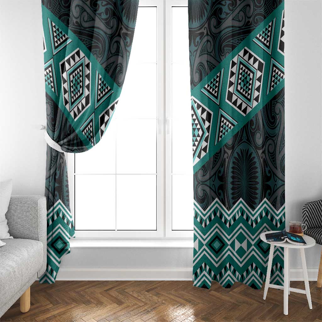 New Zealand Aotearoa Window Curtain Turquoise Taniko Art Maori Pattern LT05 - Polynesian Pride