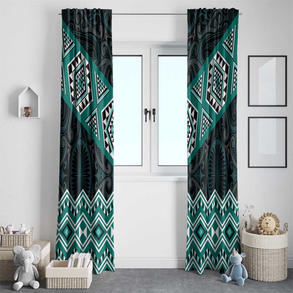New Zealand Aotearoa Window Curtain Turquoise Taniko Art Maori Pattern LT05 - Polynesian Pride