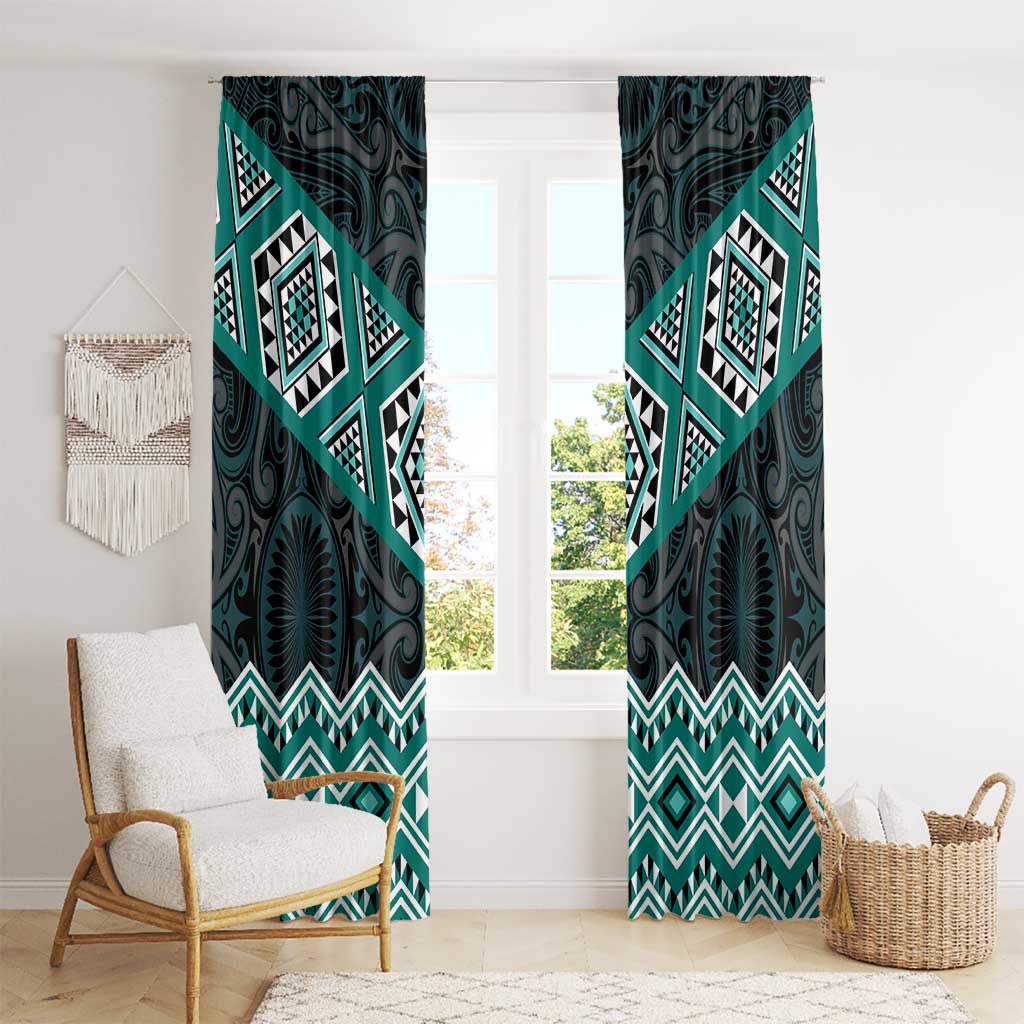 New Zealand Aotearoa Window Curtain Turquoise Taniko Art Maori Pattern LT05 - Polynesian Pride