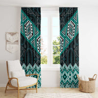 New Zealand Aotearoa Window Curtain Turquoise Taniko Art Maori Pattern LT05 - Polynesian Pride