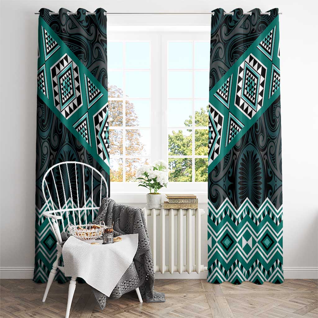 New Zealand Aotearoa Window Curtain Turquoise Taniko Art Maori Pattern LT05 - Polynesian Pride