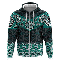 New Zealand Aotearoa Zip Hoodie Turquoise Taniko Art Maori Pattern LT05 Zip Hoodie Turquoise - Polynesian Pride