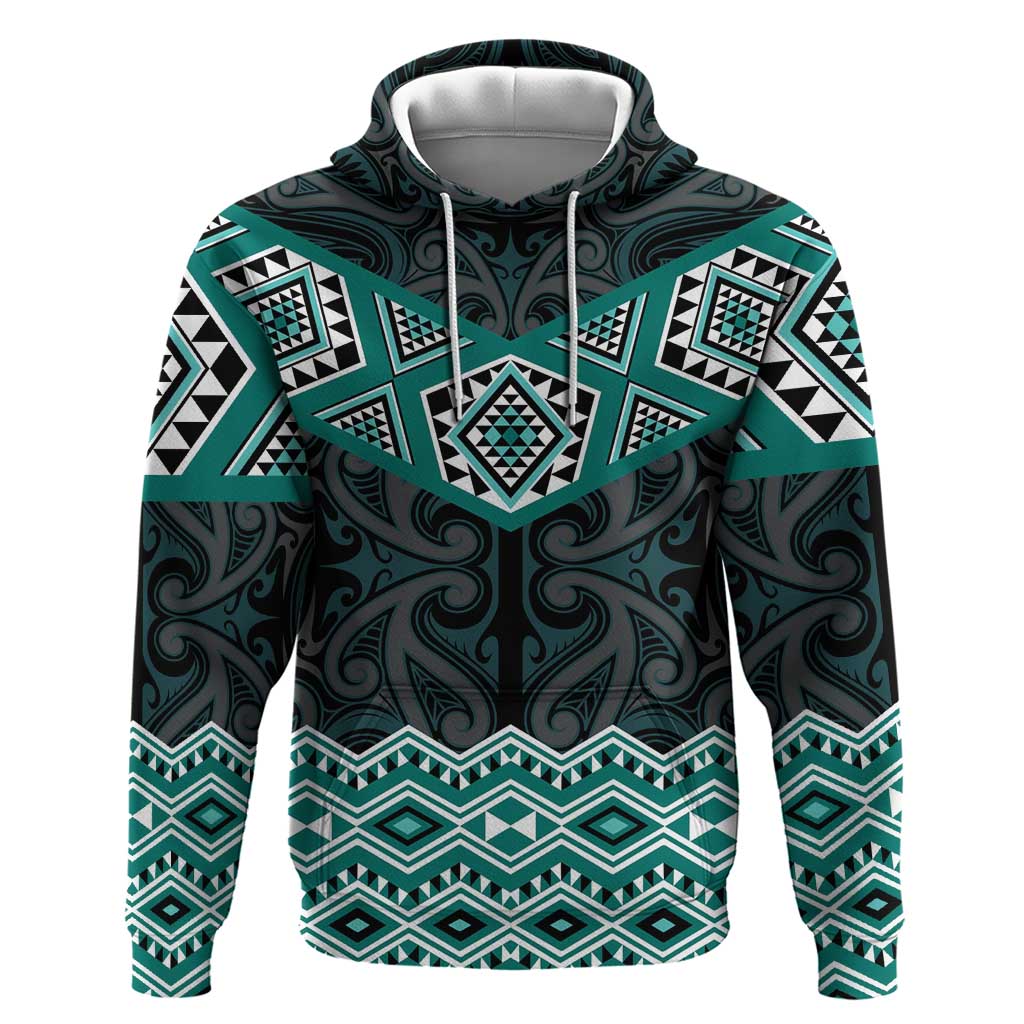 New Zealand Aotearoa Zip Hoodie Turquoise Taniko Art Maori Pattern LT05 Pullover Hoodie Turquoise - Polynesian Pride