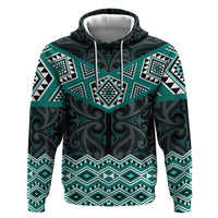 New Zealand Aotearoa Zip Hoodie Turquoise Taniko Art Maori Pattern LT05 Pullover Hoodie Turquoise - Polynesian Pride