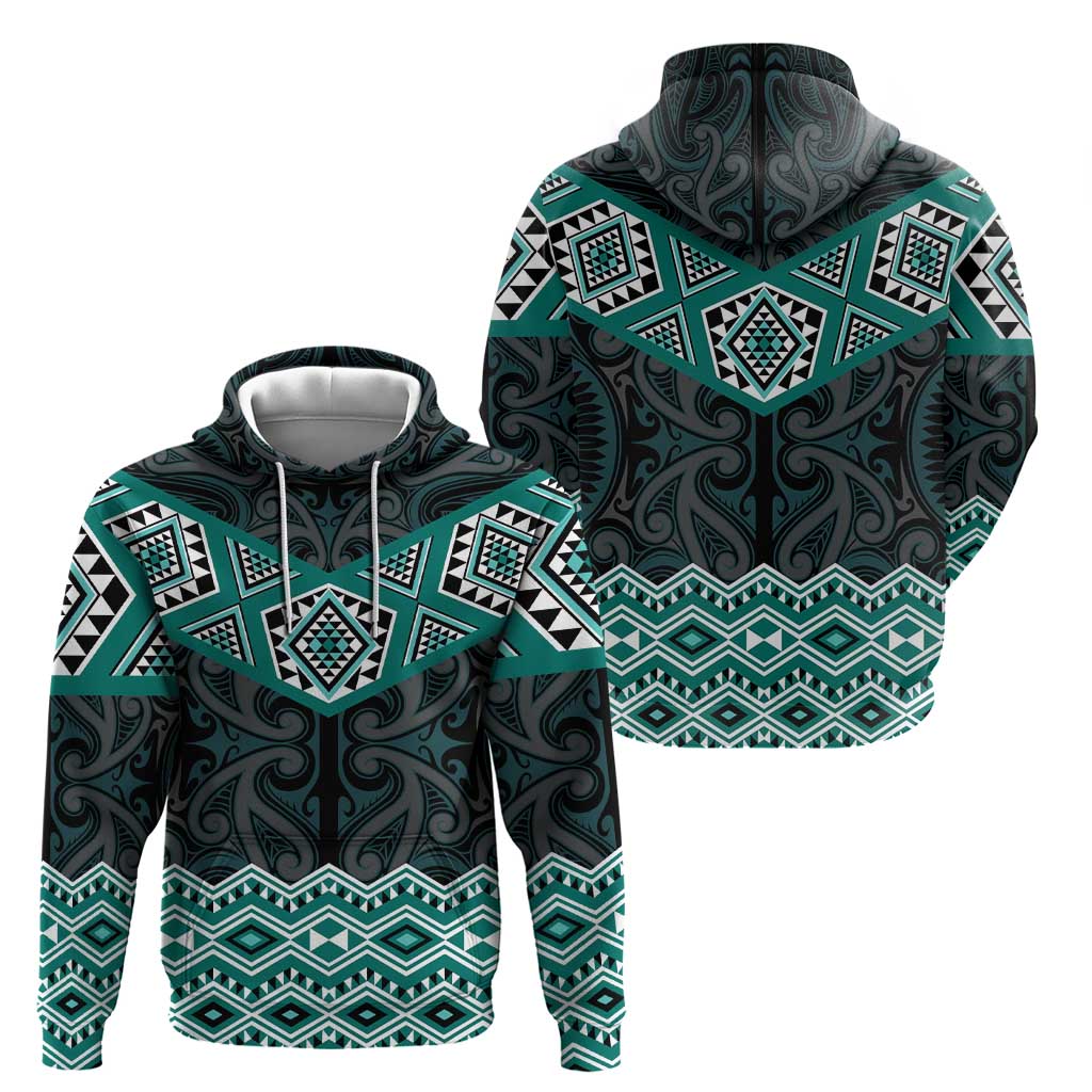 New Zealand Aotearoa Zip Hoodie Turquoise Taniko Art Maori Pattern LT05 - Polynesian Pride