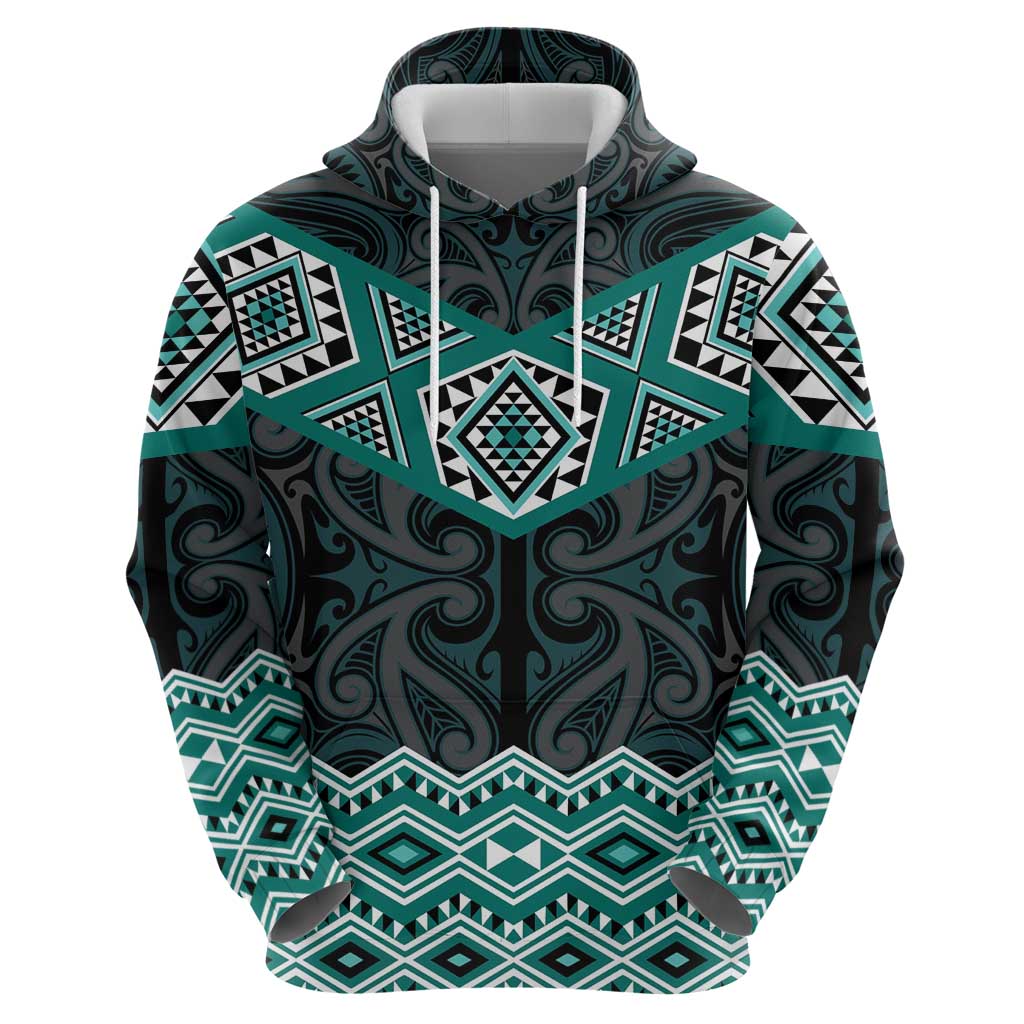 New Zealand Aotearoa Zip Hoodie Turquoise Taniko Art Maori Pattern LT05 - Polynesian Pride