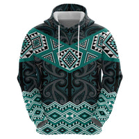 New Zealand Aotearoa Zip Hoodie Turquoise Taniko Art Maori Pattern LT05 - Polynesian Pride