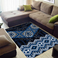 New Zealand Aotearoa Area Rug Blue Taniko Art Maori Pattern LT05 - Polynesian Pride