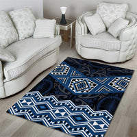 New Zealand Aotearoa Area Rug Blue Taniko Art Maori Pattern LT05 - Polynesian Pride