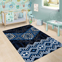 New Zealand Aotearoa Area Rug Blue Taniko Art Maori Pattern LT05 - Polynesian Pride