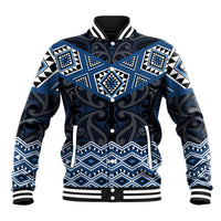 New Zealand Aotearoa Baseball Jacket Blue Taniko Art Maori Pattern LT05 Unisex Blue - Polynesian Pride