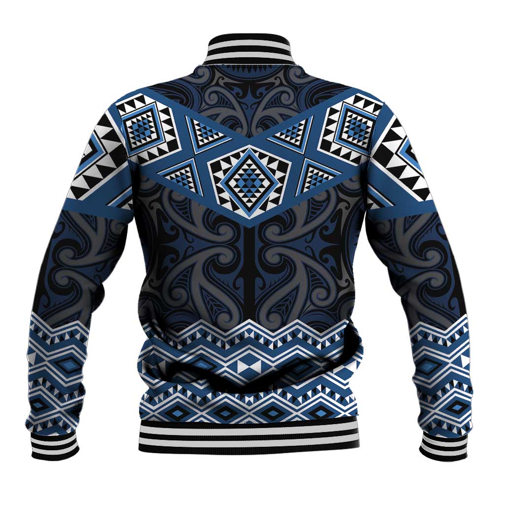 New Zealand Aotearoa Baseball Jacket Blue Taniko Art Maori Pattern LT05 - Polynesian Pride