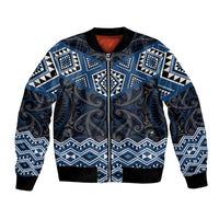 New Zealand Aotearoa Bomber Jacket Blue Taniko Art Maori Pattern LT05 Unisex Blue - Polynesian Pride