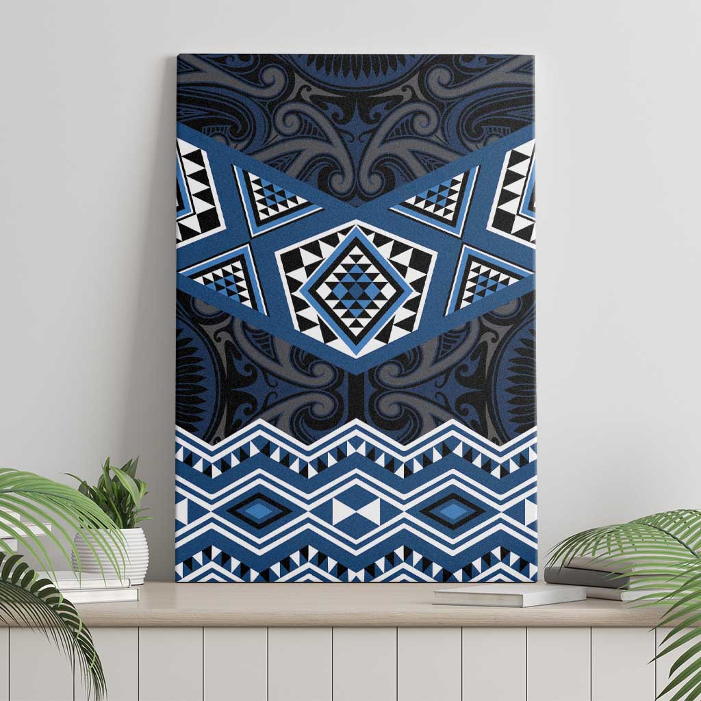 New Zealand Aotearoa Canvas Wall Art Blue Taniko Art Maori Pattern LT05 - Polynesian Pride
