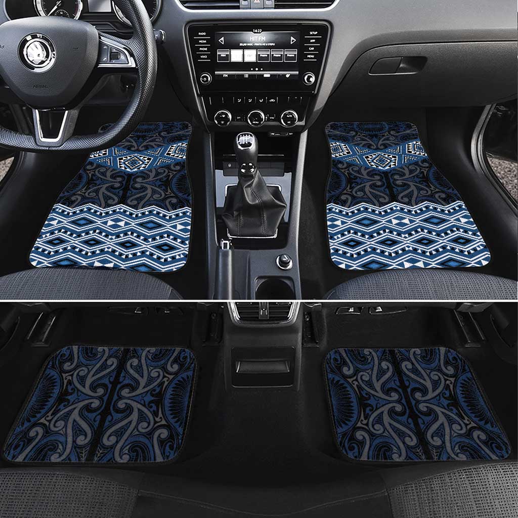 New Zealand Aotearoa Car Mats Blue Taniko Art Maori Pattern LT05 Set 4pcs Blue - Polynesian Pride
