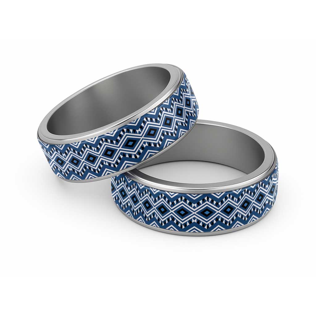 New Zealand Aotearoa Classic Ring Blue Taniko Art Maori Pattern LT05 Sliver Blue - Polynesian Pride