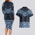 New Zealand Aotearoa Couples Matching Long Sleeve Bodycon Dress and Hawaiian Shirt Blue Taniko Art Maori Pattern