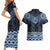 New Zealand Aotearoa Couples Matching Short Sleeve Bodycon Dress and Hawaiian Shirt Blue Taniko Art Maori Pattern