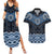 New Zealand Aotearoa Couples Matching Summer Maxi Dress and Hawaiian Shirt Blue Taniko Art Maori Pattern