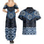 New Zealand Aotearoa Couples Matching Summer Maxi Dress and Hawaiian Shirt Blue Taniko Art Maori Pattern