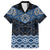 New Zealand Aotearoa Family Matching Off The Shoulder Long Sleeve Dress and Hawaiian Shirt Blue Taniko Art Maori Pattern