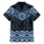 New Zealand Aotearoa Family Matching Off The Shoulder Long Sleeve Dress and Hawaiian Shirt Blue Taniko Art Maori Pattern