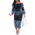 New Zealand Aotearoa Family Matching Off The Shoulder Long Sleeve Dress and Hawaiian Shirt Blue Taniko Art Maori Pattern