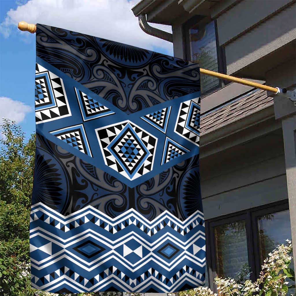 New Zealand Aotearoa Garden Flag Blue Taniko Art Maori Pattern LT05 - Polynesian Pride