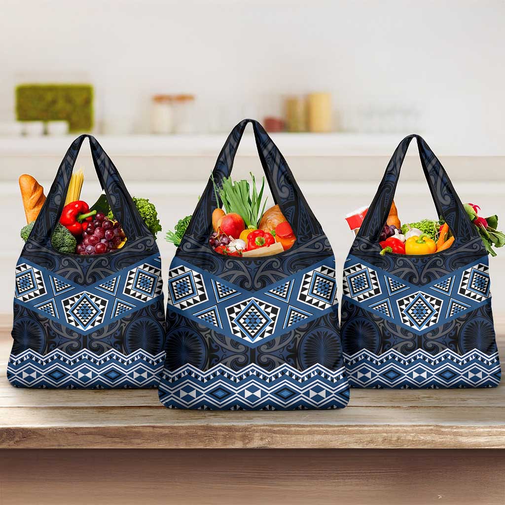 New Zealand Aotearoa Grocery Bag Blue Taniko Art Maori Pattern LT05 3-pack One Size Blue - Polynesian Pride